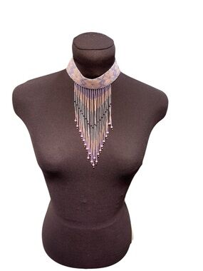 Handmade Beaded Fringe Choker Necklace
Pastel Lavender Boho Statement Collar